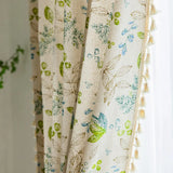 elvesmall Boho Leaf Print Window Curtains with Tassels, Cotton, Botanical Pattern, Semi-Blackout Curtain, Drape for Bedroom, Living Room