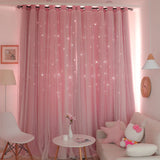 elvesmall Blackout Kids Curtains Nordic Star Ins Princess Wind Curtain Baby Window Decor Double Layer Star Hollow Curtains for Bedroom Hot