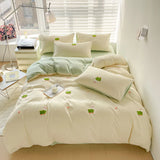 elvesmall Ins Embroidery  Bed Linen Twin Full Queen King Size  Bed Sheets Set  Adults Kids Floral Bed Flat Sheet Pillowcase Christmas Gift