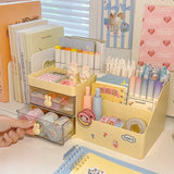 elvesmall Multifunctional Kawaii Pen Holder Organizer Desktop Stationery Pencil Storage Box Drawer Desk Cute Ins Multi-layer Storage Box