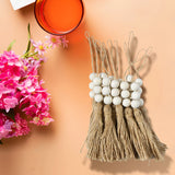 elvesmall 20pcs Jute Rope Tassels with 3 Wood Beads Hemp Burlap Tassels for Curtain DIY Craft Christmas Tree Home Party Decorations