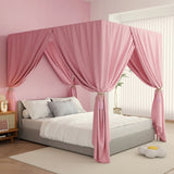 elvesmall Pink/Black king Four Corner Post Bed Canopy Bed Curtains Sheer Canopy for Adults Bedroom Decoration Lightproof Windproof Twin