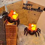 elvesmall Halloween Led Electronic Glowing Spider Candle Lamp Party Atmosphere Decorative Ornament Photography Props