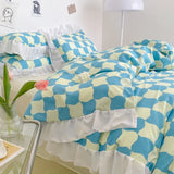 elvesmall Floral Duvet Cover Set 4pcs Soft Ruffle Vintage Flower Bedding Set Light Luxury Reversible Comforter Cover with Zipper Closure