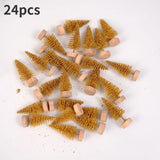 elvesmall 24pcs, Mini Christmas Sisal Snow Frost Tree with Wooden Bottling Brush - Perfect Desktop Tree for Christmas Party and Home Decor