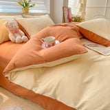 elvesmall Solid Color Duvet Cover Set Twin Queen, 100% Washed Cotton Bedding Set Soft Comfy 4 Pcs-1 Quilt Cover,1 Flat Sheet,2 Pillowcase