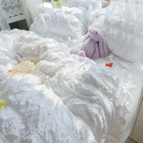 elvesmall Korean Lovely Princess Queen Bedding Set Kawaii Ruffles Comforter Bedding Sets Cute Girl Duvet Cover Set with Sheet Quilt Covers