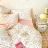 elvesmall Ins Style Pink Floral Bedding Set Single Twin Size Pastoral Girls Duvet Cover No Filling Flat Sheet Pillowcases Cute Bed Linens