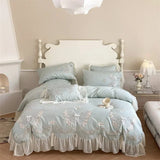 elvesmall  Luxury Princess Wedding Bedding Set 1400TC Egyptian Cotton Butterfly Flowers Embroidery Lace Duvet Cover Bed Sheet Pillowcases