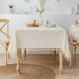 elvesmall  Cotton Blend Tablecloth Beige Floral Printed Washable Farmhouse Table Cover for Wedding Party Living Room Baby Shower Decoration