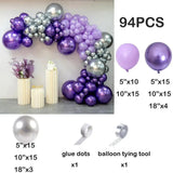 elvesmall Macaron Purple Balloons Garland Arch Kit Metallic Purple Silver Latex Balloon Birthday Party 3D Butterfly Background Decoration