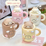 elvesmall -  1pc Bear Coffee Thermal Cup For Hot Cold Drinks Water Tea Milk Thermos Mug Stainless Steel Cup With Straw Lid Portable Bottle