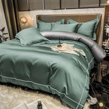 elvesmall  White Egyptian Cotton Bedding Sets Queen King Size Embroidery Duvet Cover Flat/Fitted Sheet Bed Linen Hotel Style Home Textiles