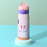 elvesmall  -  Kids Stainless Steel Straw Thermos Mug With Case Cartoon Leak-Proof Vacuum Flask Children Thermal Water Bottle Thermocup