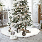 elvesmall  1pcs White Christmas Tree Skirt 78/90/122cm Plush Faux Fur Xmas Tree Carpet Decoration Ornament New Year Navidad Home Deco