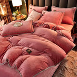 elvesmall Luxury Milk Velvet Ultra-thick Warm Bedding Set for Winter Warmth Skin-friendly Duvet Cover Set King Antistatic Quilt Cover Sets