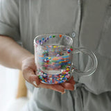 elvesmall  -   Shining Fairy Double Layer Quicksand Water Cup Big Ear Coffee Breakfast Heat Insulation Bubble Sequin Creative Glass