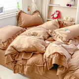 elvesmall Bed Linen Bedding Set 2024 Korean Princess Style Lace  Towel Embryos  Washing Cotton Four PIECE Set Duvet Cover With Pillowcase