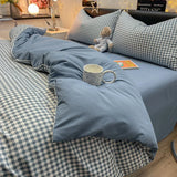 elvesmall Nordic Bedding Set with Duvet Cover, Bed Sheet, Pillowcase,Single and Couple Quilt Cover, 1/2 People Bed Linen, Plaid Style