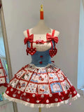 srczz  -  Summer Japanese Sweet Lolita Skirts Suits Women Kawaii Bow Lace Slim Y2k Crop Tops + Cute Design Print Mini Skirts 2 Piece Set