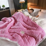 elvesmall  Coral Fleece Autumn Winter Warm Blankets for Bed 3 Layers Thicken Flannel Blanket Quilt Soft Comfortable Warmth Quilts Washable