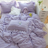 elvesmall Purple Princess Bedding Set Duvet Cover Pillowcase Linens Twin Queen King Bed Sheet Set Luxury Solid Color Woman Girl Kawaii Set