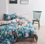 elvesmall 29Color 4/6Pcs Luxury Egyptian Cotton Bedding Set Queen King size Bright Flamingo Leaf Duvet Cover Bed sheet set Fitted sheet