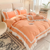 elvesmall  Elegant Lace Bedding Sets Luxury Bed Linen Princess Washed Cotton Ruffle Duvet Cover Bed Sheet and Pillowcases for Girl Luxury