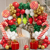 elvesmall Christmas Balloon Garland Arch Kit Red Green Gold Balloons Christmas Party Gift Box Candy Cane Foil Ballon Xmas Party Decoration