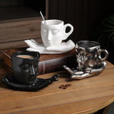 elvesmall  -  260ml Ceramic Face Coffee Cup Dish with Spoon European Character Mug Decor Afternoon Camellia Tea Coffee Cup Breakfast Milk Mug