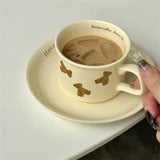 elvesmall  -  Kawaii Bear Coffee Cup And Saucer Cute Creative Ceramic Coffee Mug Set Korean Home Office Milk Tea Water Breakfast Cup Gift