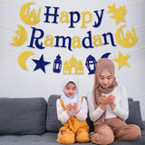 elvesmall Elegant Blue Eid Banner Happy Eid Mubarak Islamic Muslim Party Decor Ramadan Kareem Eid AL Adha Decor For Home