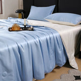 elvesmall Silk Summer Cool Quilt  New Washed Air Conditioning Quilt Ice Silk Summer Quilt Four Piece Bed Sheet and Comforter Blanket