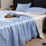 elvesmall  Silk Summer Cool Quilt  New Washed Air Conditioning Quilt Ice Silk Summer Quilt Four Piece Bed Sheet and Comforter Blanket