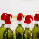 elvesmall  1-10Pcs Mini Santa Hat Christmas Tableware Holder Bottle Wine Bottle Covers Velvet Lollipops Caps Cover Hats Xmas Party Decor
