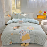 elvesmall  Cute Cartoon Bear Soft Comfortable Velvet Fleece Towel Embroidery Bedding Set Duvet Cover Linen Fitted Sheet Pillowcases