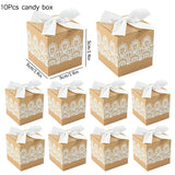 elvesmall 10Pcs Square Kraft Paper Candy Box With Rope Wedding Favor Lace Chocolate Box For Birthday Baby Shower Party Gift Pakcing Decor