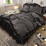 elvesmall Luxury Black Princess Bedding Sets Kawaii Bed Skirt Sheet Pillowcase Fashion Girl Duvet Cover 4 Pieces Home Decoration