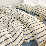 elvesmall Soft Comfortable Bedding Set for Home Hotel, 1 Duvet Cover, 1 Flat Sheet, 2 Pillowcases, Fashionable Striped Style, 4Pcs
