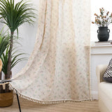 elvesmall Boho Floral Semi-Blackout Windows Crochet Tassel Curtains Polyester Cotton Linen Blend for Bedroom Living Room Bohemian Curtains