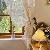 elvesmall 1PC Romantic Side Lace Floral Sheer Curtain for Living Room Yellow Embroidery Voile Drape Kitchen Window Wedding #E