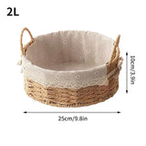 elvesmall Handwoven Storage Baskets Sundries Organizer with Lid Rectangular Cosmetics Box Clothes Laundry Basket Towel Toys Container