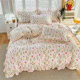 elvesmall 1pc Ruffles Duvet Cover Pure Cotton Comforter Cover Floral Style Bed Covers housse de couette Girls Quilt Cover (No Pillowcase)