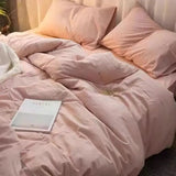 elvesmall Nordic Princess Pink Bedding Set Girls Adults Twin Full Queen Size Bed Flat Sheet Duvet Cover Pillowcases Solid Color Bed Linen
