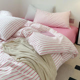 elvesmall  Pure Cotton Bedding Set Duvet Cover Pillowcase Bed Sheet Set Comforter Cover Bed Linens Set Queen King Size Dopamine Color