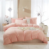 elvesmall American Style Furball Tasseles King Size Bedding Set Hairball Tassel Duvet Cover Sets Queen Washed Quilt Cover Set No Bed Sheet