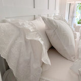 elvesmall  100% Cotton Lace Embroidery Bedding Sets Korean Style Snow White Princess Wedding Bow Duvet Cover Bed Skirt/Sheet Pillowcases