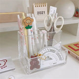 elvesmall Large Capacity Desk Pen Holder Pen Stand Transparent Stationery Organizer 5-Grid Acrylic Pencil Storage Box Cosmetic Organizer