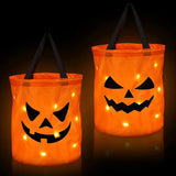 elvesmall LED Light Halloween Trick or Treat Bucket Pumpkin Candy Bags Collapsible Halloween Basket for Thanksgiving Party Gift Basket