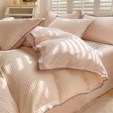 elvesmall Washed Cotton Waffle Bedding Set Sheet Set Four-piece Non-cotton Cotton Bed Sheet Quilt Three-piece Bedding Set